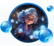 Grandma surrounded by magical orbs